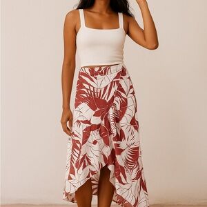 Madewell Linen Blend Midi Ruffle Skirt Tropical Print 0 Resort Beach Vacation
